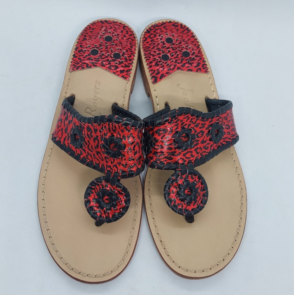 Jack Rogers Navajo Red Black Thong Sandals Size 7 Casual Summer Shoes